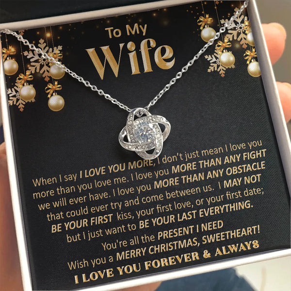 14k White Gold Finish Pendant, Wife Love Knot Necklace, Sentimental Message Card Jewelry, Romantic Christmas Anniversary Pres