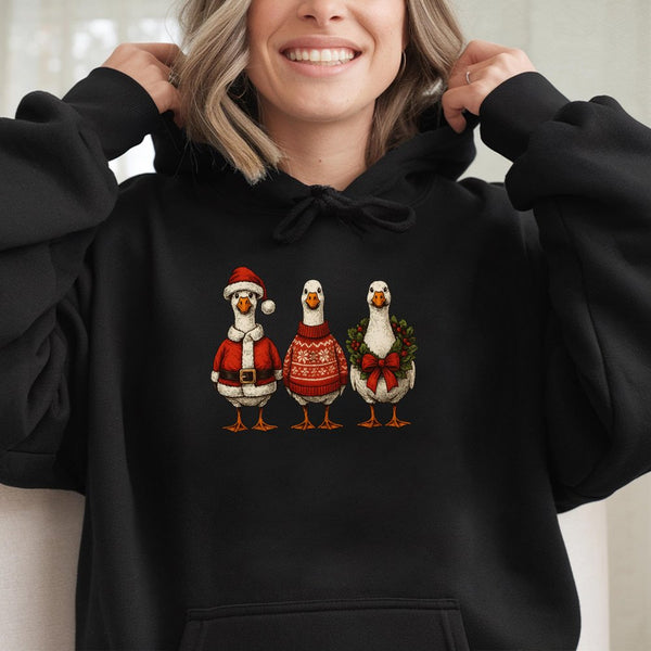 Holiday Farm Animal Graphic Sweatshirt, Humorous Christmas Goose Hoodie, Adorable Xmas Goose Hooded Sweater, Comfy Winter Goo
