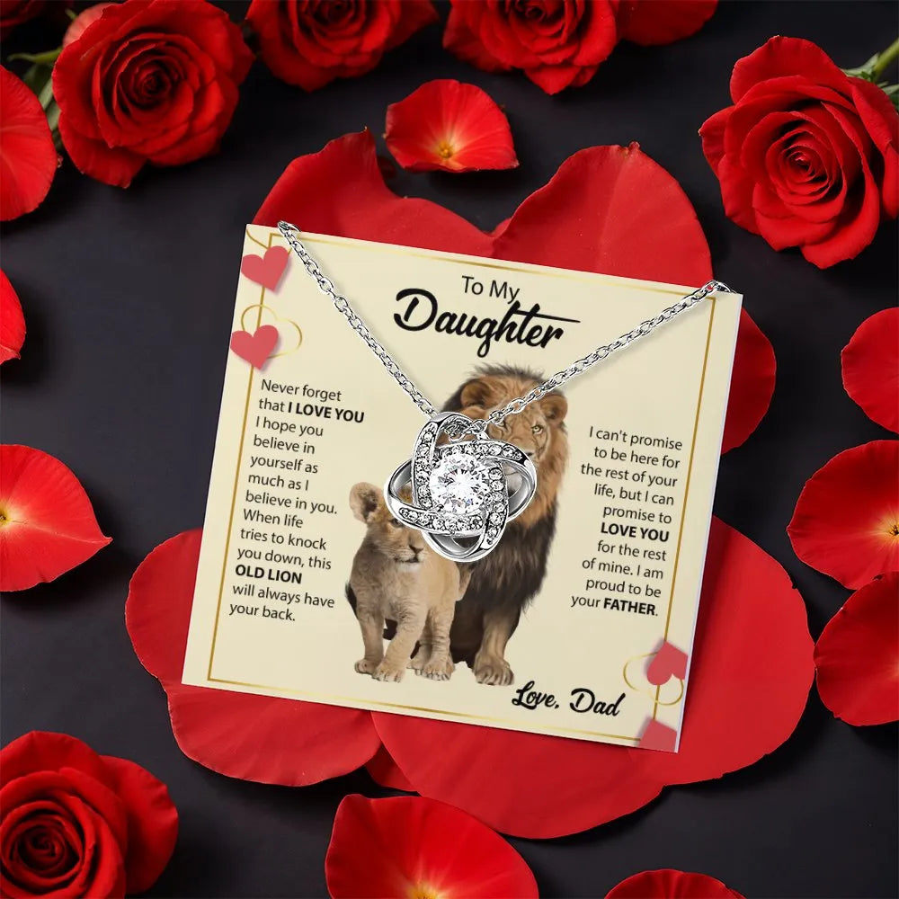 Lion Message Card Love Knot Pendant Necklace, To My Daughter Necklace, Daughter Jewelry, Father to Daughter Birthday Christma