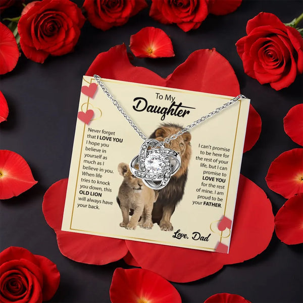Lion Message Card Love Knot Pendant Necklace, To My Daughter Necklace, Daughter Jewelry, Father to Daughter Birthday Christma