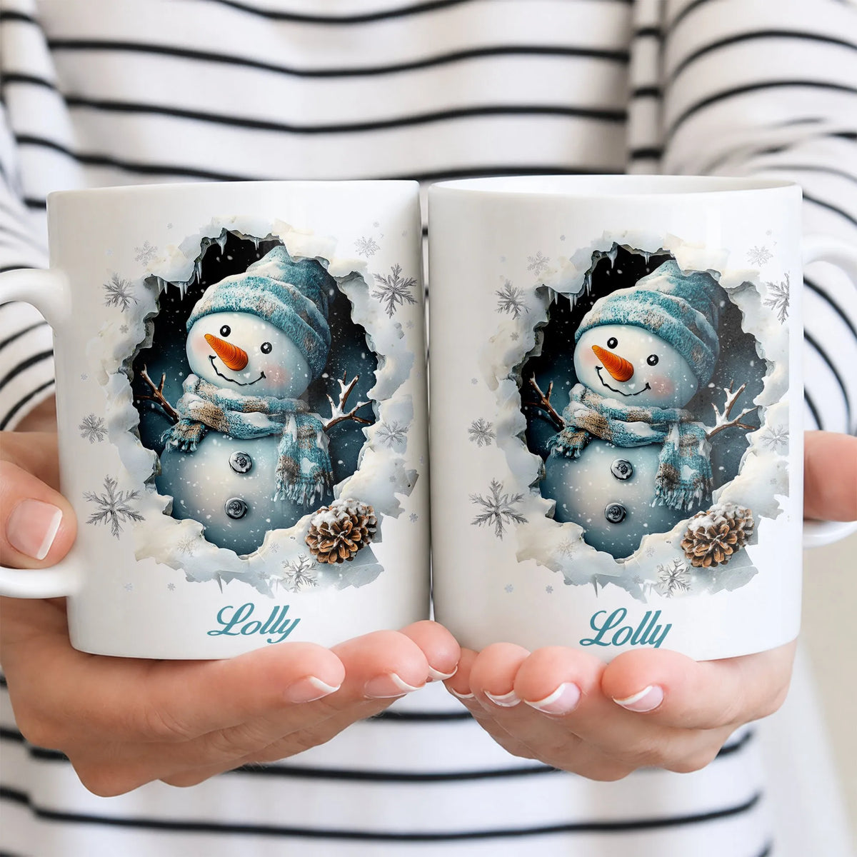 Personalized Name 3D Winter Coffee Mug, Custom Snowman Ceramic Mug, Adorable Holiday Tea Coffee Cup, Christmas Mug Present fo