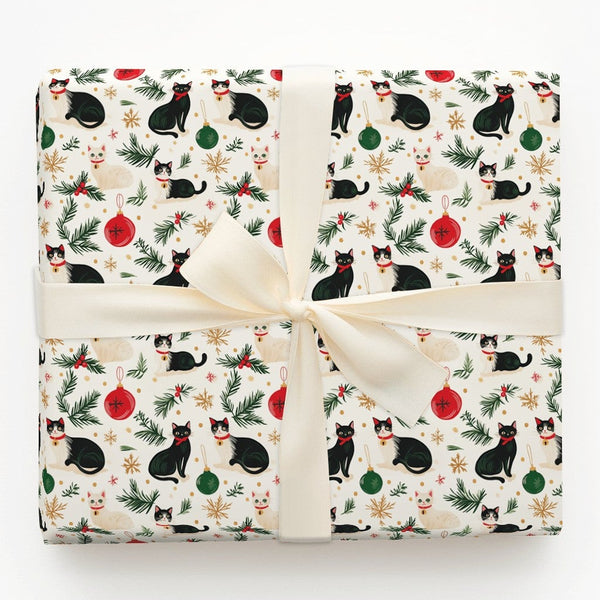 Festive Feline Holiday Gift Wrap, Christmas Cat Wrapping Paper, Tuxedo Kitten Christmas Wrapping Paper, Cat Lover Xmas Gift W