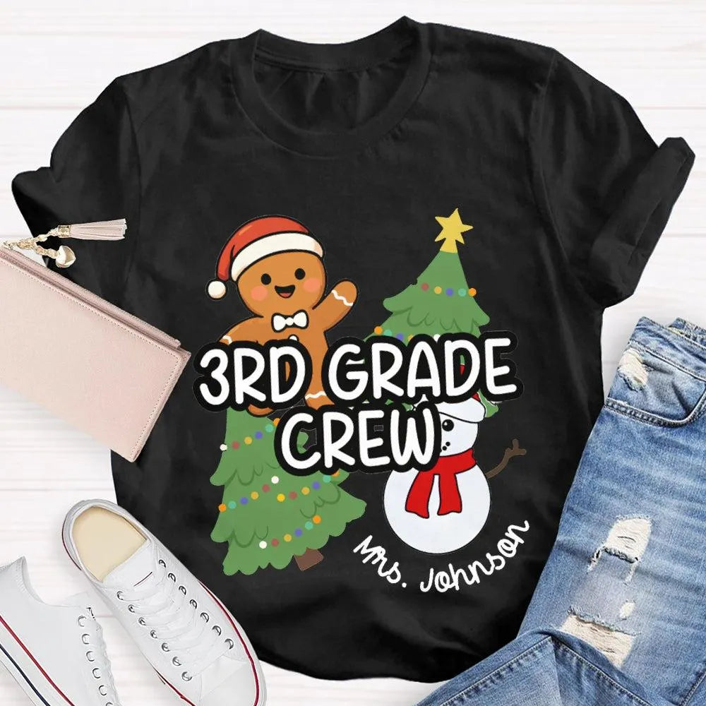 Snowman Tree Custom Holiday Shirt, Personalized Third Grade Crew Christmas T-Shirt, 3rd Grade Teacher Tee, Custom School Chri