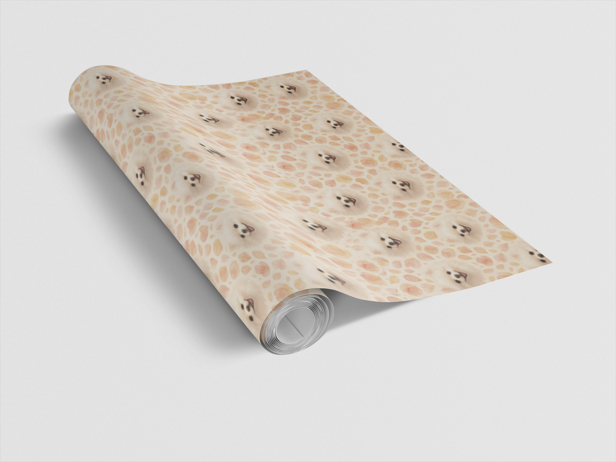 Floral Petal Dog Portrait Gift Wrap, Pomeranian Wrapping Paper, Adorable Puppy Birthday Wrapping Paper, Dog Lover Christmas P