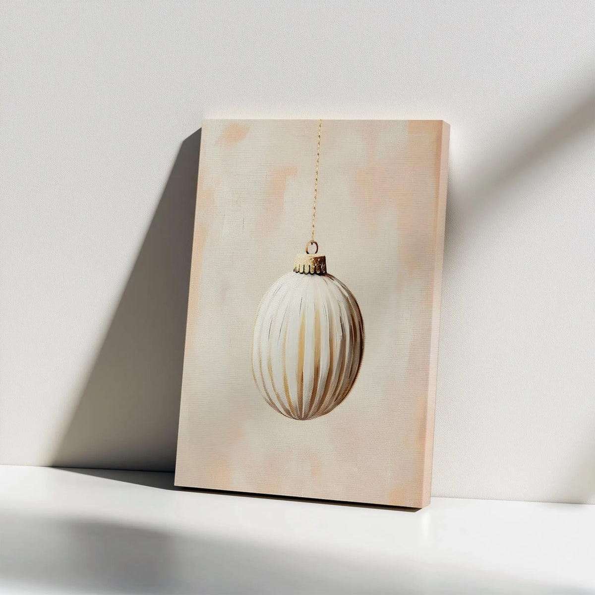 Gold and White Holiday Canvas Print, Christmas Ornament Canvas Wall Art, Modern Seasonal Canvas Decor, Elegant Winter Home Wa