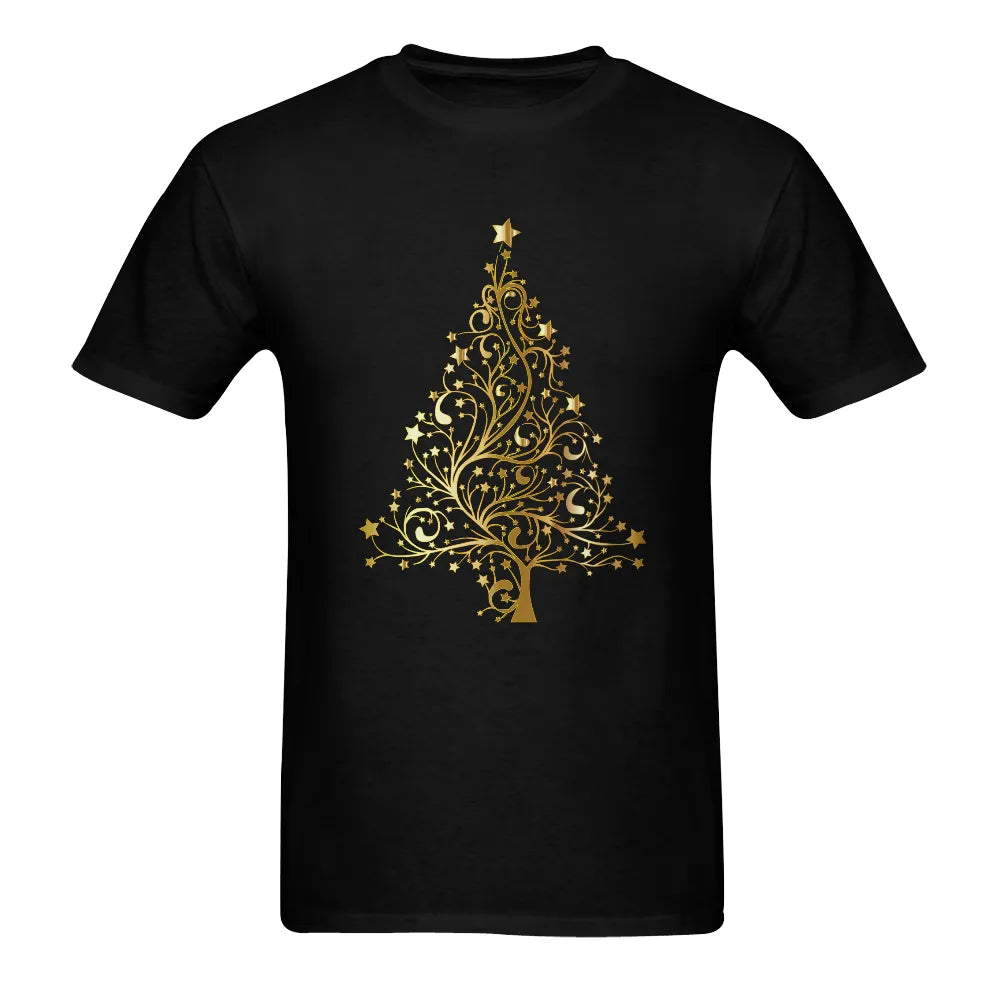 Ornate Swirl Tree Graphic Tee, Golden Christmas Tree T-Shirt, Holiday Christmas Tree Shirt, Festive Winter Graphic Tee, Mens 