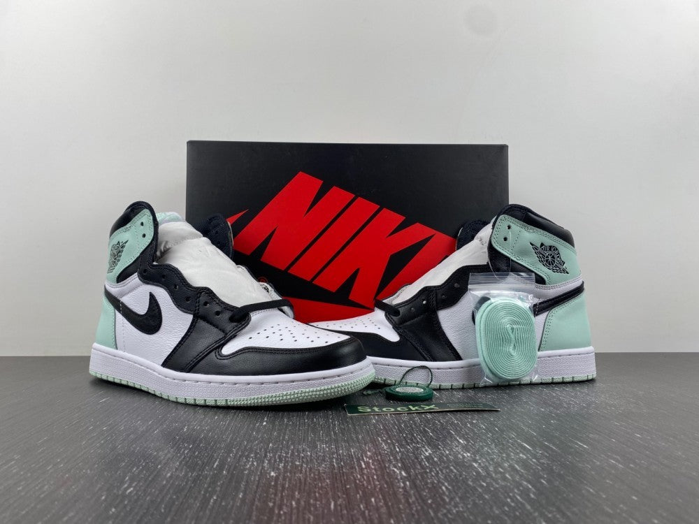 Retro High Top Sneakers, Mint Green Black Colorway, Lace Up Design, Casual Gift for Sneaker Fans