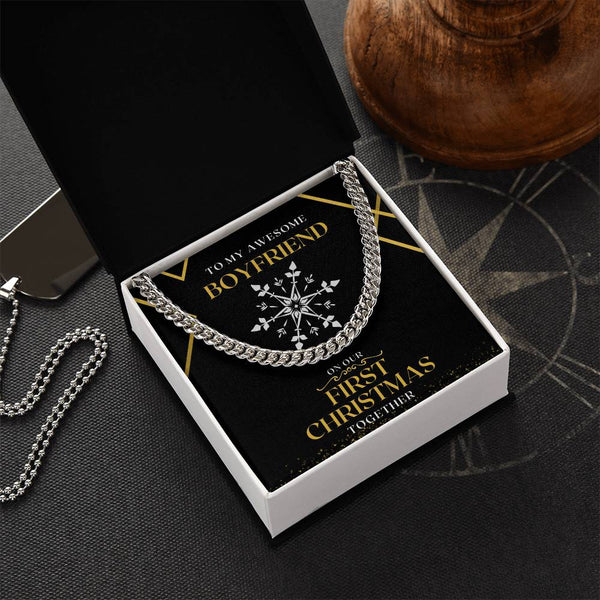 Boyfriend Holiday Chain, First Christmas Cuban Link Chain Necklace, Mens Cuban Link Jewelry, Romantic Boyfriend Necklace, Pre