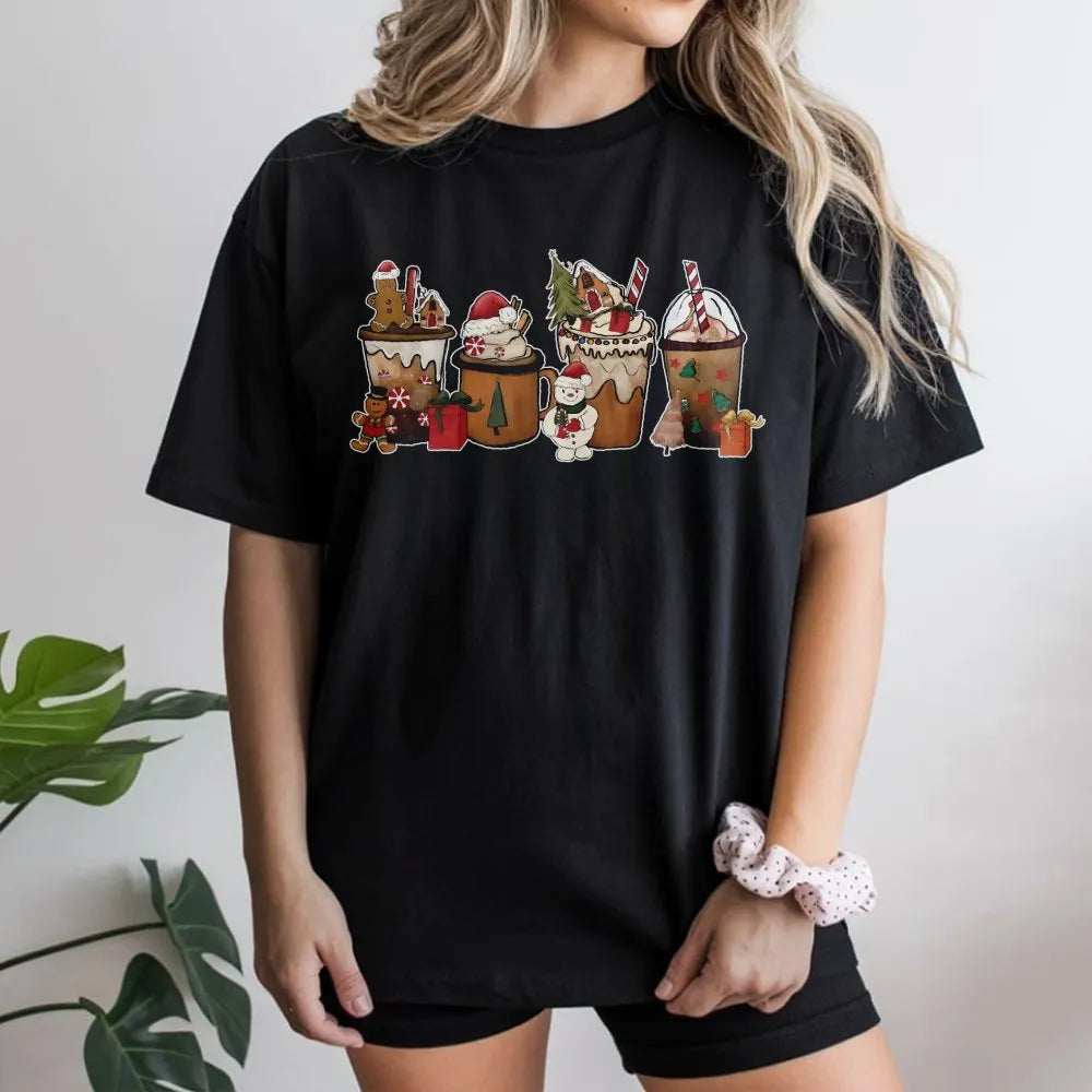 Gingerbread Latte Graphic Shirt, Christmas Coffee T-Shirt, Comfy Winter Cafe Lover Tee, Festive Holiday Apparel, Xmas Coffee 