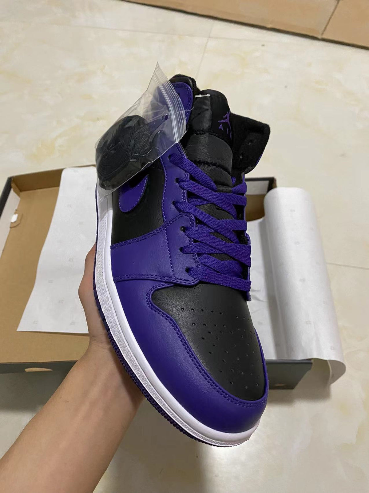 Mid Top Sneakers, Black Purple Colorway, Lace Up Design, Casual Gift for Sneaker Fans