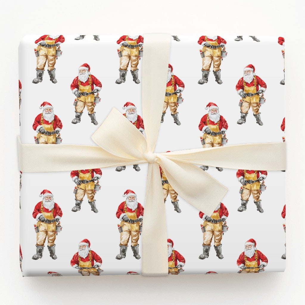 Tan Overalls Santa Claus Gift Wrap, Carpenter Santa Wrapping Paper, Handyman DIY Christmas Wrapping Paper, Builder Holiday Pr