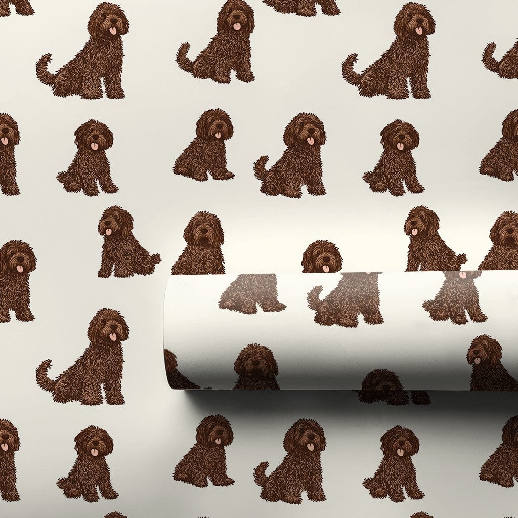 Curly Brown Doodle Gift Wrap, Cockapoo Dog Wrapping Paper, Adorable Pet Birthday Wrapping Paper, Dog Lover Christmas Gift Wra