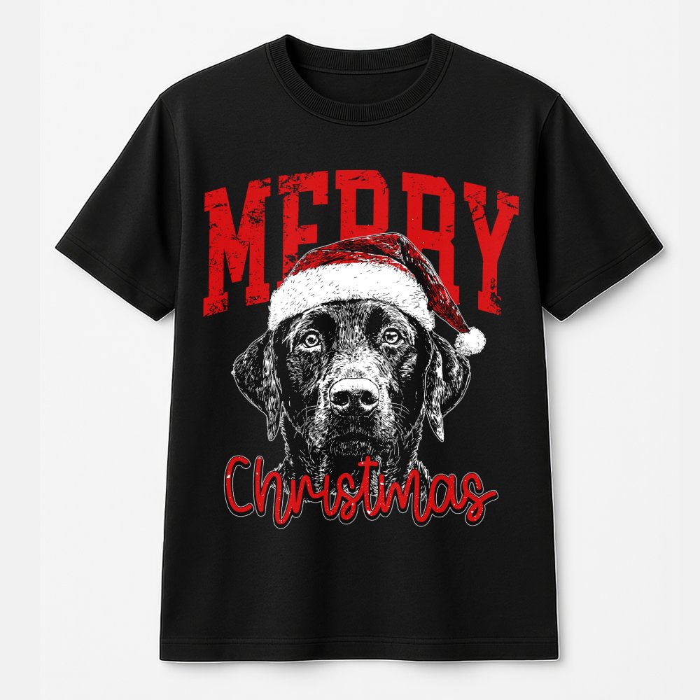 Santa Hat Dog Christmas Shirt, Black Labrador Christmas T-Shirt, Black Lab Holiday Graphic Tee, Dog Lover Christmas T-Shirt, 