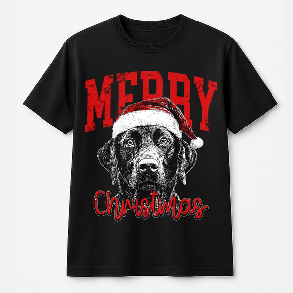 Santa Hat Dog Christmas Shirt, Black Labrador Christmas T-Shirt, Black Lab Holiday Graphic Tee, Dog Lover Christmas T-Shirt, 
