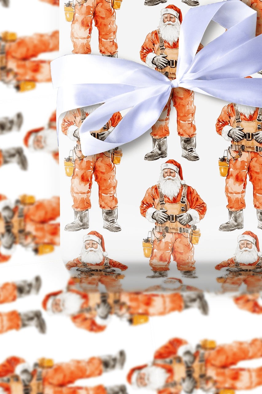 Electrician Christmas Gift Wrap, Lineman Santa Wrapping Paper, Utility Worker Holiday Wrapping Paper, Tradesman Xmas Gift Wra