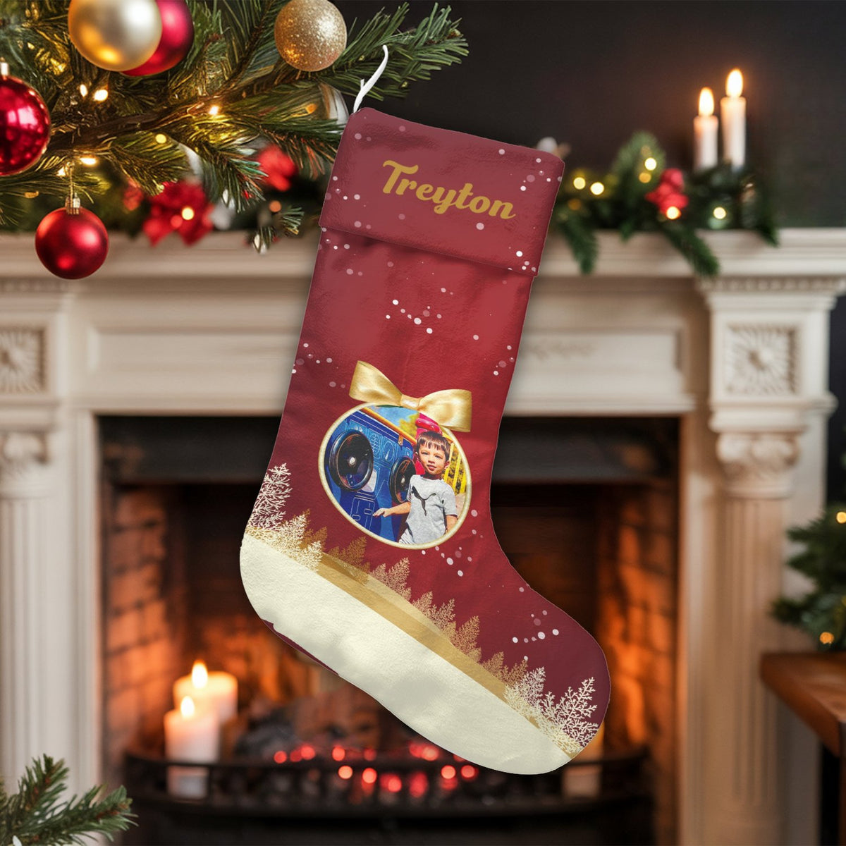Custom Picture Christmas Stocking, Personalized Photo Christmas Stocking, Name Velboa Holiday Stocking, Custom Family Xmas Ma