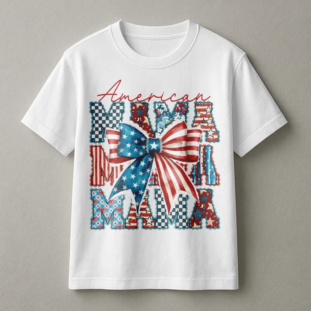 American Mama Sweatshirt | Red White Blue Coquette Bow Graphic | Soft Cotton Blend | 4th of July Gift for Mom