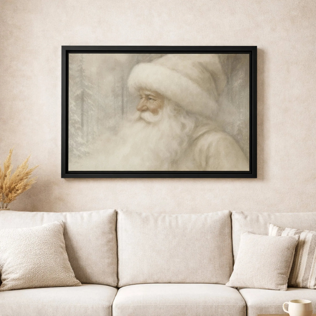 Winter Forest Portrait Wall Art, Vintage Santa Claus Canvas Print, Rustic Christmas Canvas Art, Neutral Holiday Canvas, Festi