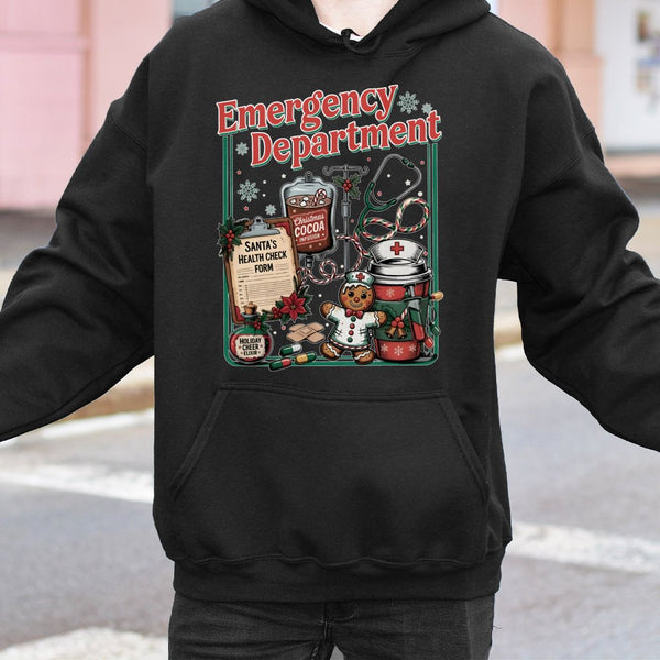 ER Nurse Holiday Hooded Sweatshirt, Emergency Department Christmas Hoodie, Medical Doctor Xmas Pullover, Healthcare RN Presen