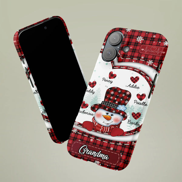 Buffalo Plaid Grandma Christmas Holiday iPhone Case, Snowman Phone Case for iPhone, Dual Layer Tough Phone Cover, Winter Gran