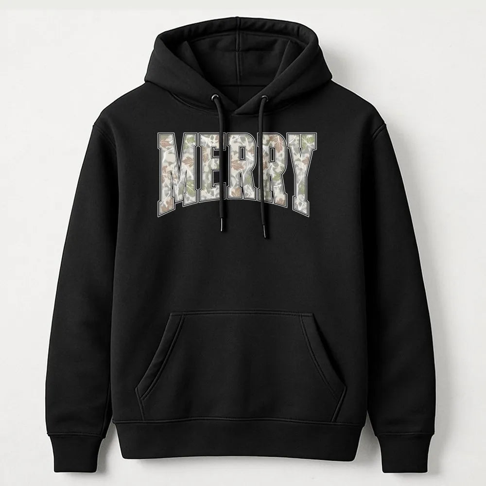 Varsity Letter Camo Hoodie, Merry Christmas Camo Hoodie, Camo Holiday Graphic Sweatshirt, Camouflage Christmas Pullover, Wint