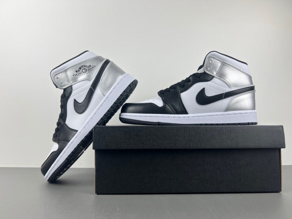 Mid Top Sneakers, White Black Silver Colorway, Lace Up Design, Casual Gift for Sneaker Fans