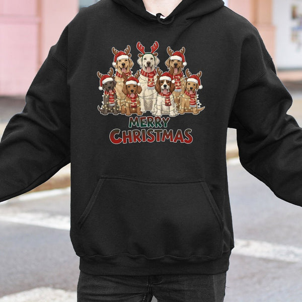 Reindeer Dog Lover Hooded Sweatshirt, Merry Christmas Dogs Hoodie, Festive Puppy Holiday Pullover, Adorable Xmas Dog Mom Wint