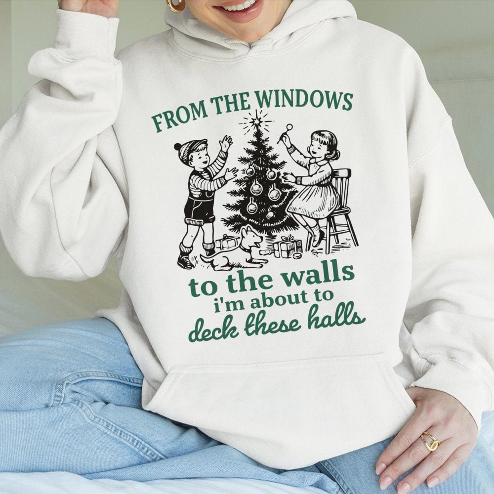 Hip Hop Holiday Pun Sweatshirt, Deck the Halls Rap Humorous Christmas Hoodie, Retro Xmas Party Hooded Pullover, Ugly Christma