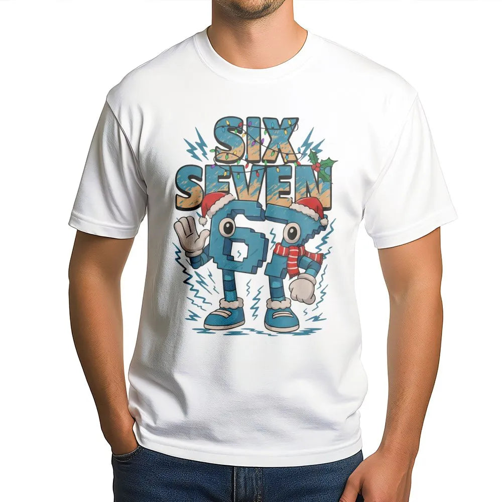 Humorous Gaming Character Holiday T-Shirt, Number 67 Christmas T-Shirt, Retro Gamer Meme Graphic T-Shirt, Xmas Video Game Tee