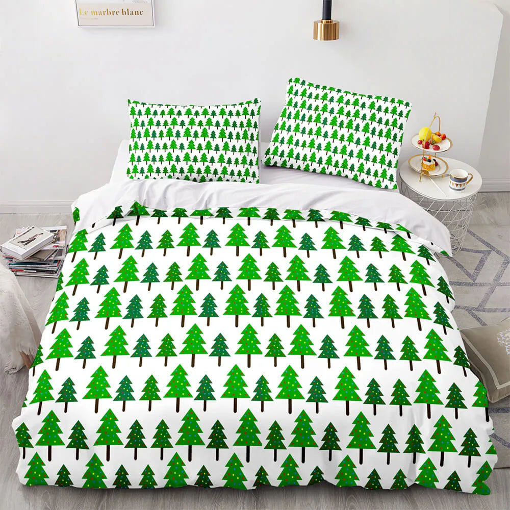 Holiday Pattern Bedding Set, Christmas Tree Duvet Cover Set, Festive Tree Quilt Cover, Winter Duvet Cover, Seasonal Xmas Duve