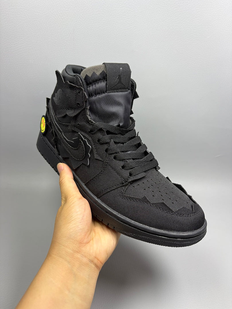 High Top Sneakers, Black Colorway, Strap Design, Casual Gift for Sneaker Fans