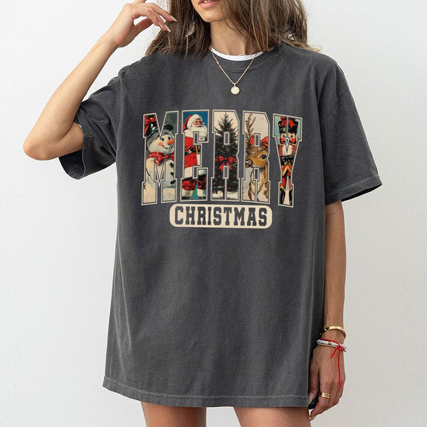 Retro Festive Holiday Shirt, Merry Christmas Graphic T-Shirt, Vintage Christmas Tee, Adorable Seasonal Holiday T-Shirt, Famil