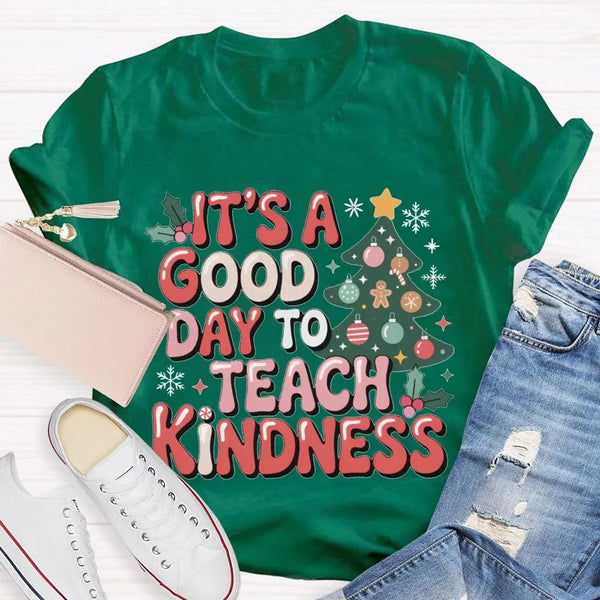 Good Day to Teach Kindness Tee, Kindness Christmas Tree Shirt, Retro Teacher Christmas T-Shirt, Adorable Holiday Educator Gra