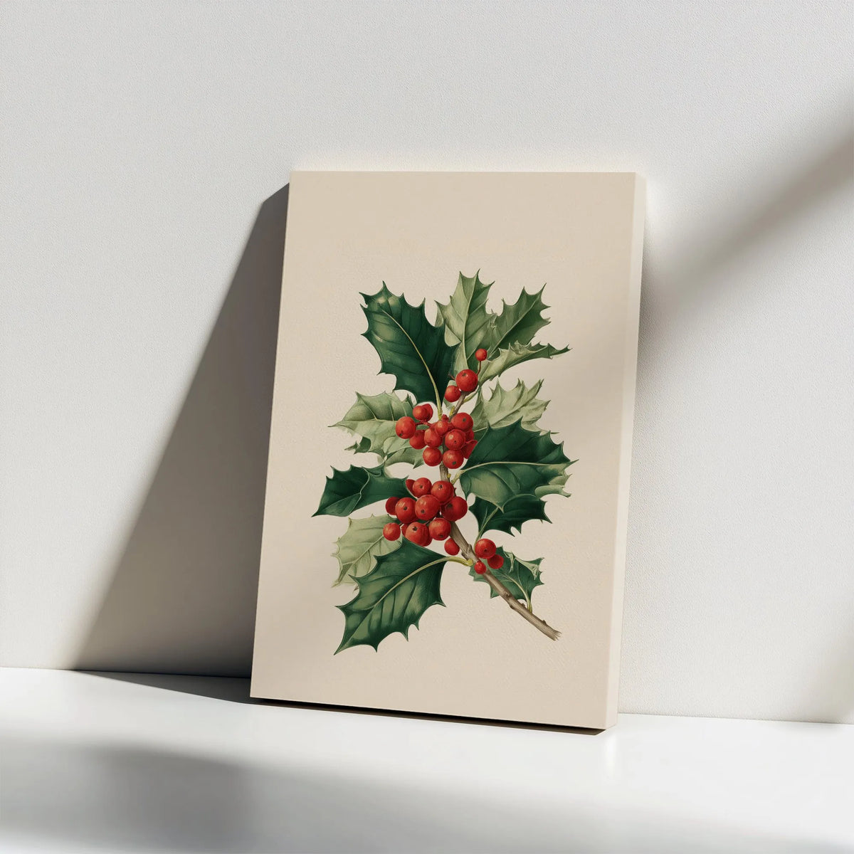 Classic Christmas Wall Art, Vintage Holly Berry Botanical Canvas Print, Holiday Botanical Poster, Festive Xmas Decor, Digital