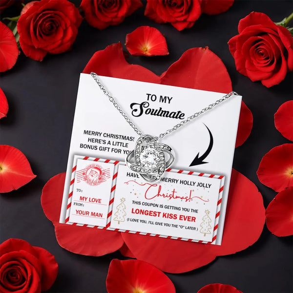 CZ Crystal Love Knot Necklace, Soulmate Love Knot Necklace, Gold Knot Pendant Necklace, Rotating Rose Box, Christmas Present 
