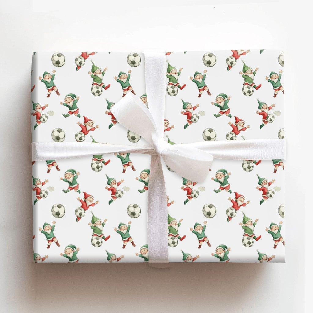 Holiday Sports Gift Wrap, Soccer Gnome Christmas Wrapping Paper, Xmas Gnome Wrapping Paper, Festive Soccer Gift Wrap, Holiday