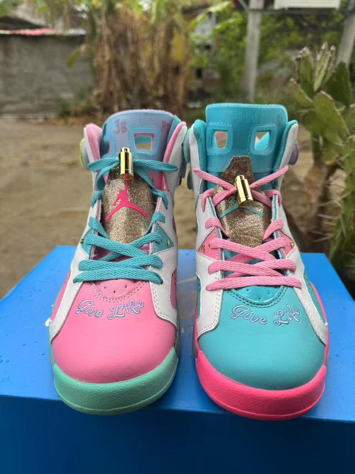 High Top Sneakers, White Pink Green Colorway, Lace Up Design, Casual Gift for Sneaker Fans