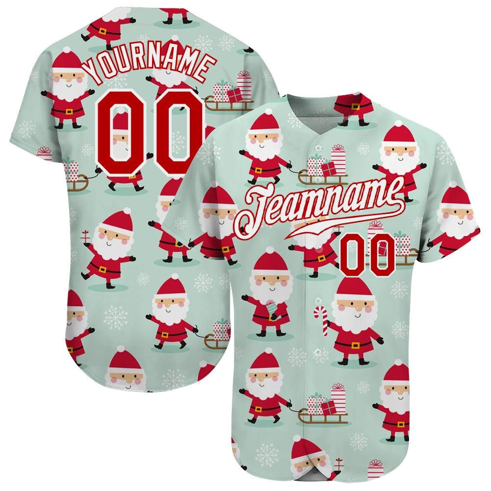 Personalized Santa Print Baseball Shirt, Custom Christmas Baseball Jersey, Stitched Holiday Sports Jersey, Xmas Present for H