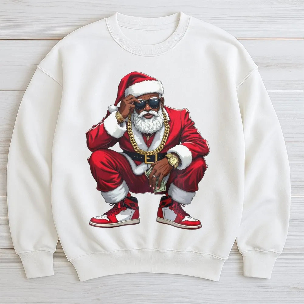 Hip Hop Streetwear Holiday Crewneck, Black Santa Christmas Sweatshirt, African American Santa Sweatshirt, Retro Xmas Graphic 