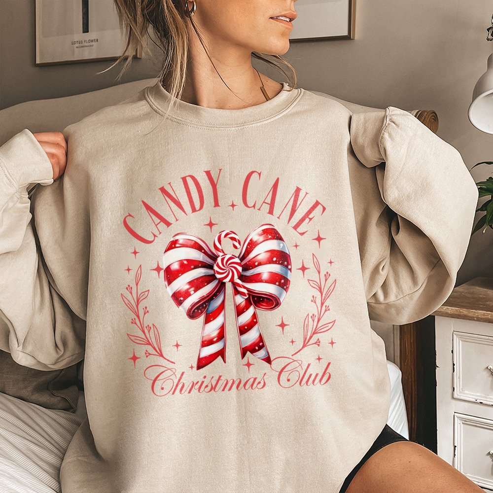Holiday Ribbon Sweatshirt, Candy Cane Christmas Club Sweatshirt, Festive Winter Sweatshirt, Comfy Xmas Crewneck Sweater, Holi