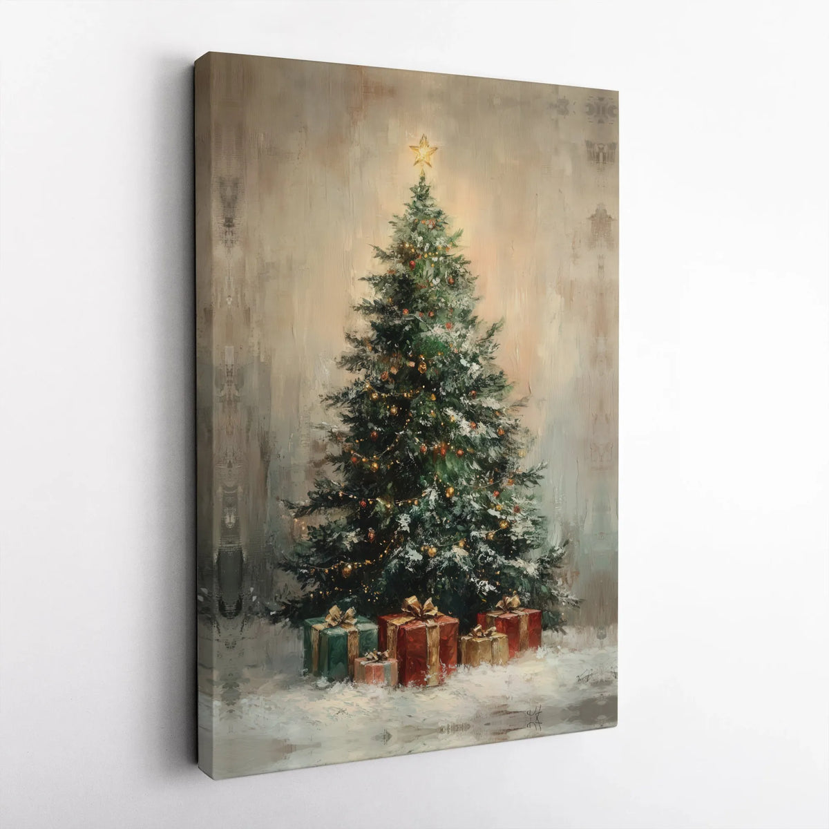 Vintage Holiday Presents Canvas Print, Rustic Christmas Tree Canvas Art, Farmhouse Xmas Pine Tree Canvas, Festive Seasonal Ho