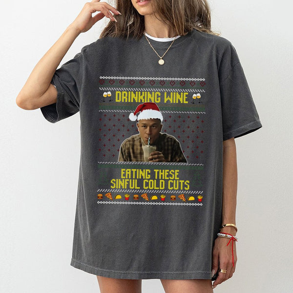 Humorous Christmas T-Shirt, Sinful Cold Cuts Holiday Shirt, True Crime Meme Graphic Tee, Dark Humor Winter Holiday Xmas T-Shi
