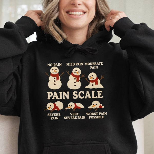Humorous Medical Christmas Hoodie, Snowman Pain Scale Hoodie, Melting Snowman Nurse Doctor Sweatshirt, Winter Healthcare Work