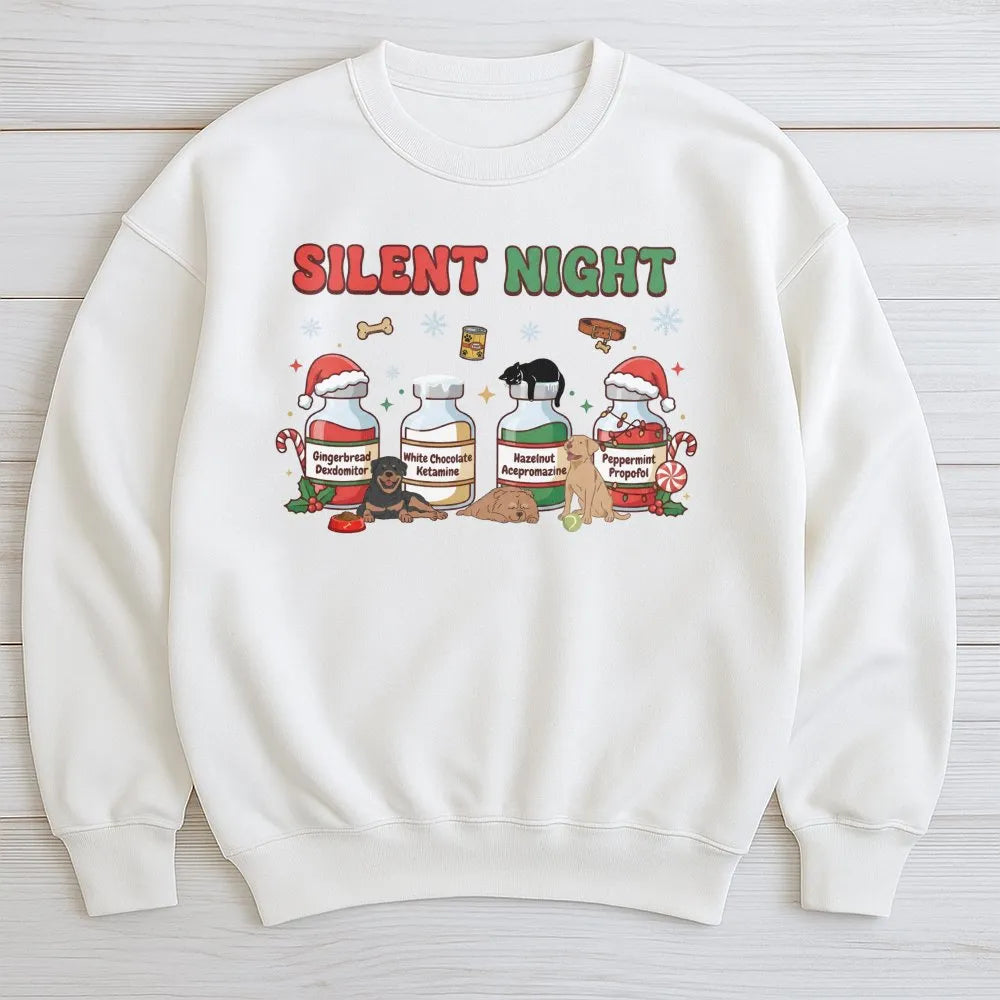 Humorous Veterinary Christmas Crewneck, Silent Night Vet Med Sweatshirt, Vet Tech Holiday Pullover, Vet Clinic Sweatshirt, Nu