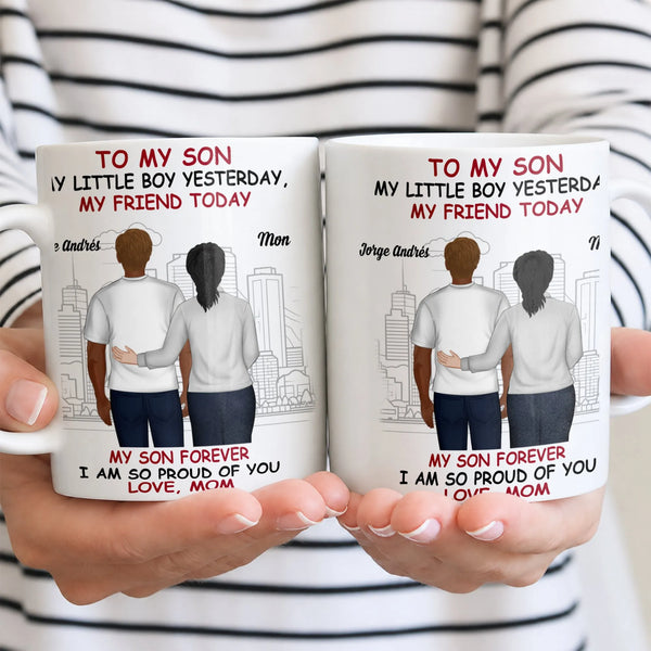 Proud Mom and Son Coffee Mug, To My Son Personalized Ceramic Mug, Mother Son Illustration Coffee Cup, Custom Birthday Christm
