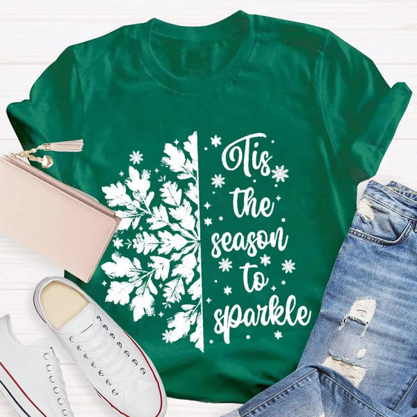 Festive Holiday Graphic Shirt, Tis the Season to Sparkle Snowflake T-Shirt, Winter Sparkle Christmas Tee, Womens Seasonal Hol