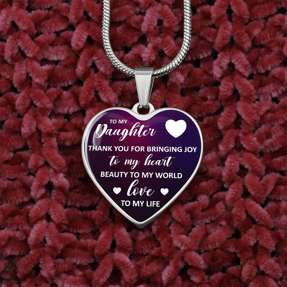 Sentiment Quote Pendant Necklace, To My Daughter Heart Necklace, Surgical Steel Heart Necklace, Meaningful Daughter Christmas