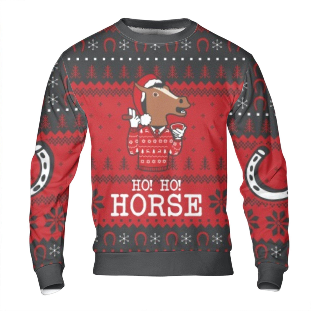 Humorous Cartoon Pony Holiday Sweater, Ho Ho Horse Ugly Christmas Sweatshirt, Equestrian Farm Animal Xmas Pullover, Horse Lov