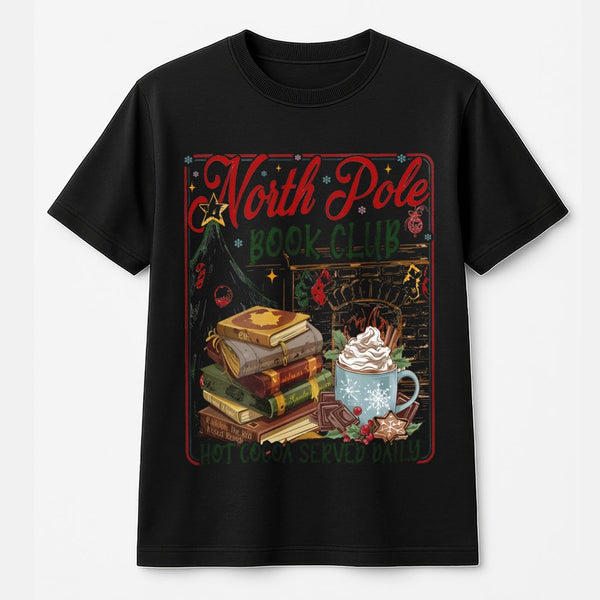 Festive Christmas Reading Graphic Tee, North Pole Book Club Shirt, Comfy Holiday Bookish T-Shirt, Adorable Xmas Reader Shirt,