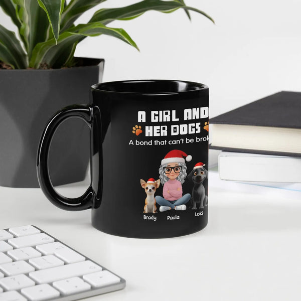 Adorable Girl and Dogs Christmas Mug, Personalized Dog Mom Mug, Custom Pet Lover Coffee Cup, Holiday Dog Mama Ceramic Mug 11o